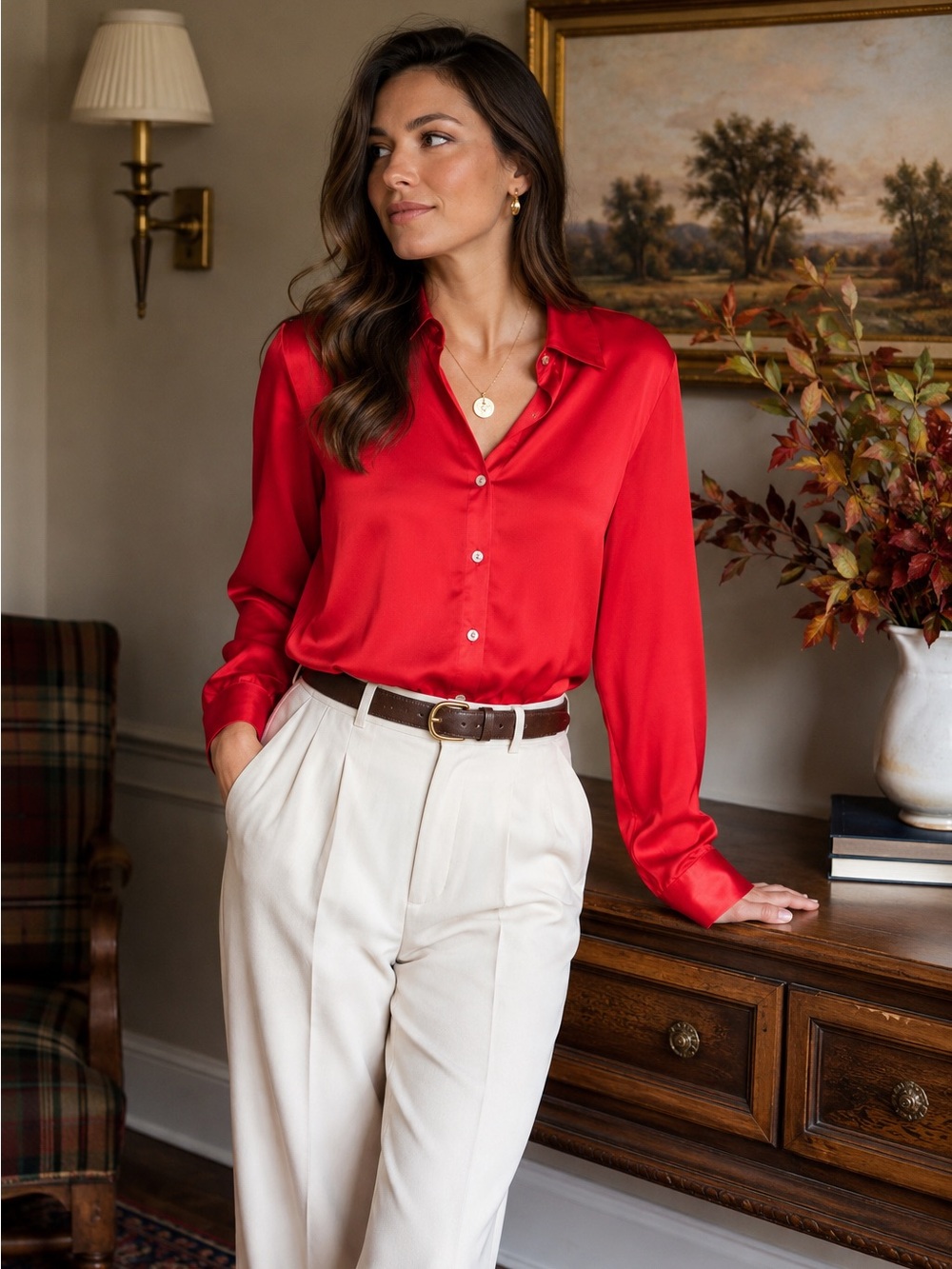 Show Me Your Mumu Red Satin Button Front Blouse Size Small Made in USA